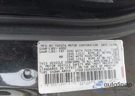 1999 Lexus Rx 300 z USA, uszkodzony, nr VIN JT6GF10U6X0025475